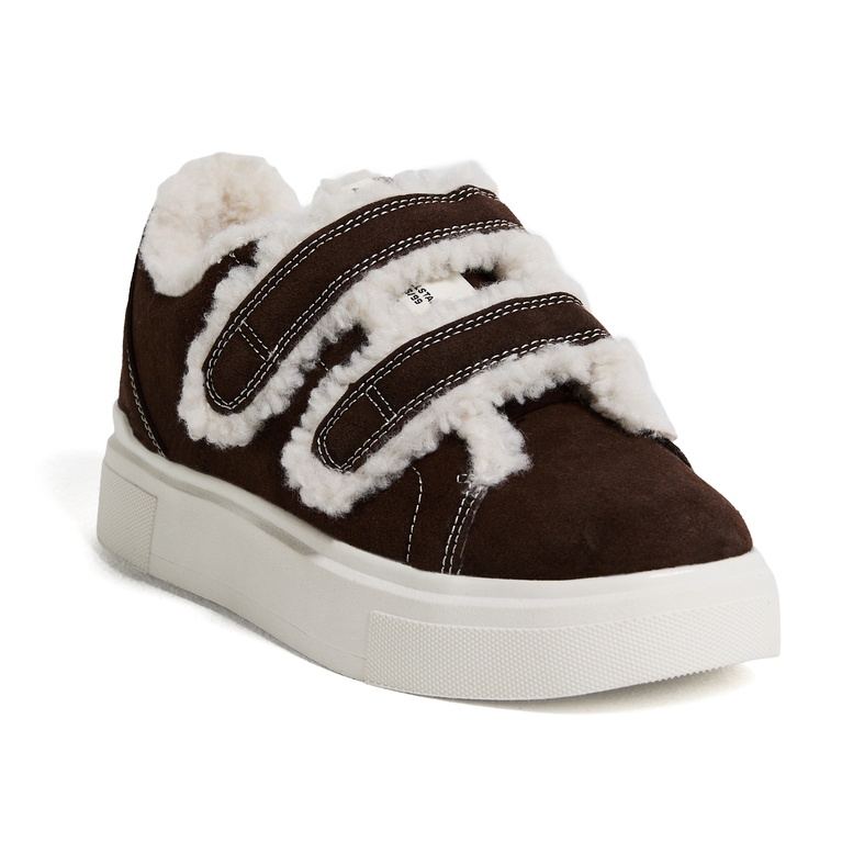 Faux Shearling Sneakers "Rue" Brown